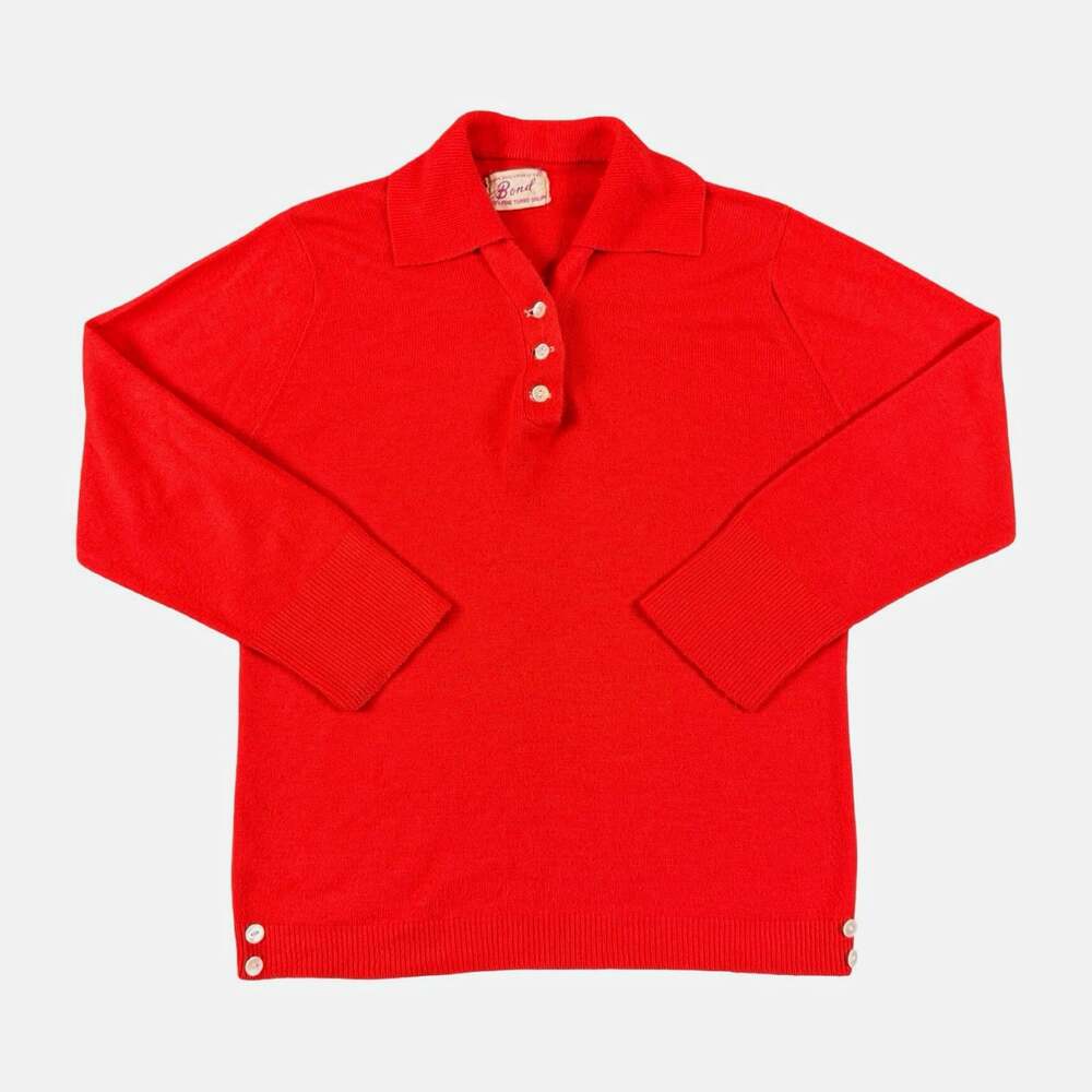 Women’s True Vintage Red Orlon Lightweight Collared Button Placket Knit Sweater